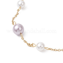 Round Shell Pearl & 304 Stainless Steel Handmade Link Chain Necklaces&nbsp;NJEW-JN05301-02