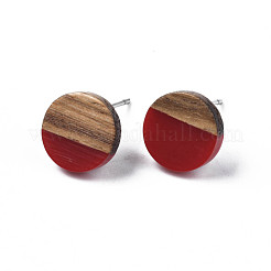 Opaque Resin & Walnut Wood Stud Earrings&nbsp;EJEW-N017-008-B02