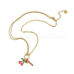 304 Stainless Steel Enamel Red Cherry Pendant Double Layer Necklaces&nbsp;NJEW-B132-02G