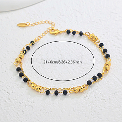 Vintage Beach Brass Round & Black Glass Rondelle Link Chain Double Layer Anklets for Women&nbsp;TO0841