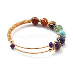 Natural Mixed Stone Beaded Cuff Bangle&nbsp;BJEW-A122-02D