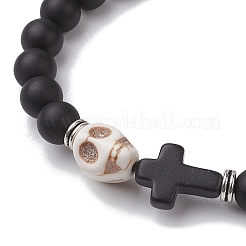 Halloween Skull & Cross Dyed Synthetic Turquoise Bracelets&nbsp;BJEW-JB10852-02