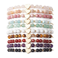 Heart Natural Gemstone Round Beads Braided Nylon Thread Bracelets for Women&nbsp;BJEW-MZ00166