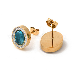 Dark Cyan Cuibc Zirconia Oval Stud Earring & Pendant Nacklace with Crystal Rhinestone&nbsp;SJEW-P002-08G