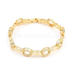 Oval Brass Micro Pave Clear Cubic Zirconia Link Chain Bracelets for Women&nbsp;BJEW-T025-03C-G