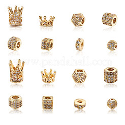 16Pcs 8 Style Rack Plating Brass Cubic Zirconia Beads&nbsp;ZIRC-MP0001-01
