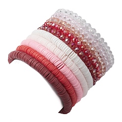 10Pcs Polymer Clay Disc & Glass & Brass Beaded Stretch Bracelets Set&nbsp;BJEW-JB09676-02