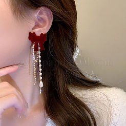 Alloy Crystal Rhinestone Bowknot Tassel Stud Earrings&nbsp;FS-WGAF2AD-02
