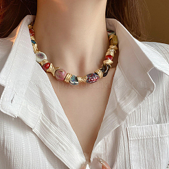 Alloy with Porcelain Oval & Round & Cube Colorful Beaded Necklaces for Women&nbsp;FS-WG67AB1-01