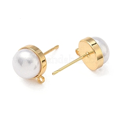 SHEGRACE Brass ABS Imitation Pearl Half Round Stud Earring Findings&nbsp;XGR0100G-119G