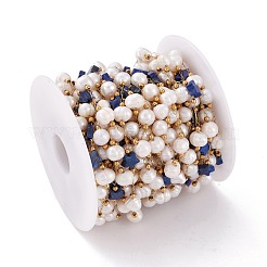 Natural Lapis Lazuli Star and Pearl Beaded Chains&nbsp;CHS-I018-01G-06