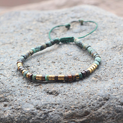 Adjustable Natural African Turquoise(Jasper) and Tiger Eye Heishi Beads Braided Bead Bracelets&nbsp;WGCF761-01