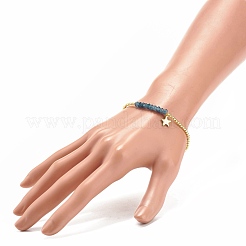 Natural Malaysia Jade(Dyed) Round Beaded Stretch Bracelet with 304 Stainless Steel Star Charms&nbsp;BJEW-JB08059-03