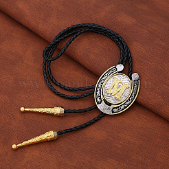 Cowboy Western Alloy Horseshoes & Letter Pendant Bolo Tie Necklaces&nbsp;NJEW-WH20014-02M