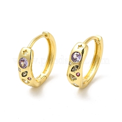 Cubic Zirconia Star & Heart Geometry Hoop Earrings&nbsp;X-EJEW-E270-32G