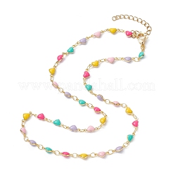 Real 18K Gold Plated Brass Enamel Heart Link Chain Necklaces&nbsp;NJEW-JN04533