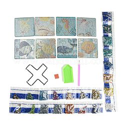 DIY Marine Animal Theme Diamond Painting Square Wood Cup Mat Kits&nbsp;DIY-H163-05