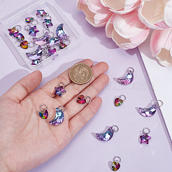 24Pcs 3 Styles Star & Moon & Heart Glass Shoes Charms&nbsp;PALLOY-PH01715