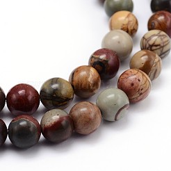 Natural Polychrome Jasper/Picasso Stone/Picasso Jasper Round Bead Strands&nbsp;G-J303-16-4mm