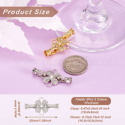 2Pcs 2 Colors Brass Micro Pave Clear Cubic Zirconia Fold Over Clasps&nbsp;ZIRC-PJ0001-11