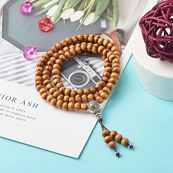 Round Natural Wood Mala Bead Bracelet&nbsp;BJEW-JB06907
