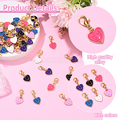 48Pcs 6 Colors Alloy Enamel Heart with Smiling Face Pattern Pendant Decorations&nbsp;HJEW-YW00178