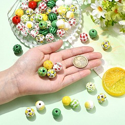 100Pcs 10 Styles Fruit Printed Wood European Beads&nbsp;WOOD-YW0001-86