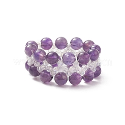 Natural Amethyst & Glass Braided Beaded Stretch Ring for Women&nbsp;RJEW-JR00546-02