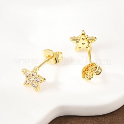 Brass Micro Pave Clear Cubic Zirconia Stud Earrings&nbsp;EJEW-F405-20A-G
