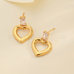 Brass Clear Cubic Zirconia Heart Dangle Stud Earrings&nbsp;QP9480