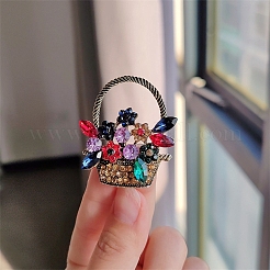 Flower Basket Antique Golden Alloy Rhinestone Brooches&nbsp;PW-WG6DF7D-01