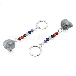Natural Labradorite Skull Pendant Keychain&nbsp;G-N341-01I
