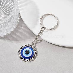 Flat Round with Evil Eye Alloy & Resin Keychain&nbsp;KEYC-JKC00631