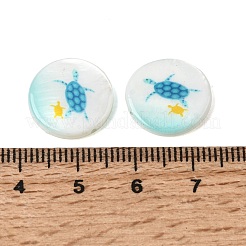 Ocean Printed Natural Freshwater Shell Flat Round Beads&nbsp;SHEL-A006-13L