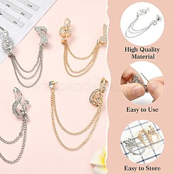 4Pcs 4 Styles Crystal Rhinestone Double Musical Note with Safaty Chain Hanging Sweater Brooch Pin&nbsp;JEWB-CJ0001-63