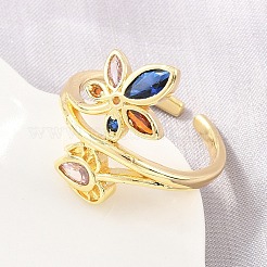Brass Pave Cubic Zirconia Cuff Open Rings&nbsp;CU-CBACDF6-08G-02