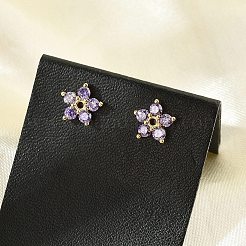 Brass Micro Pave Cubic Zirconia Stud Earrings&nbsp;EJEW-R016-26G-12
