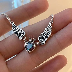 Alloy Colorful Rhinestone Angel Wing Heart Pendant Necklaces for Women&nbsp;FS-WGA620E-01