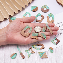 30Pcs 15 Styles Transparent Resin & Walnut Wood Pendants&nbsp;RESI-FW0001-02A