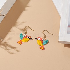 Glass Seed Braided Woodpecker Dangle Earrings&nbsp;EJEW-MZ00031