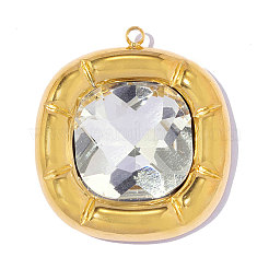 304 Stainless Steel Cubic Zirconia Rounded Squar Pendants&nbsp;STAS-OY017-74G-01