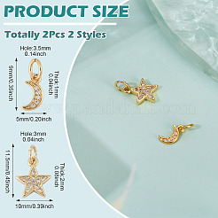 2Pcs 2 Styles Brass Micro Pave Cubic Zirconia Charms&nbsp;KK-TADJ0001-02