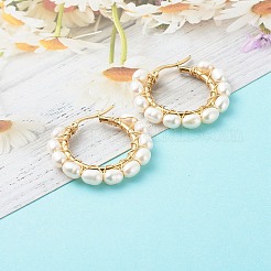 Natural Pearl Beads Brass Hoop Earrings&nbsp;EJEW-JE04565
