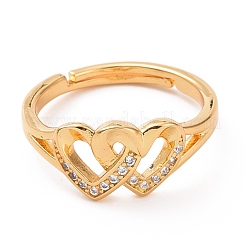 Clear Cubic Zirconia Interlocking Double Heart Adjustable Ring&nbsp;RJEW-C029-06G