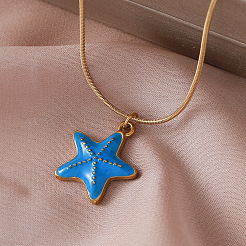 Vintage Ocean 304 Stainless Steel Enamel Starfish Pendant Necklaces for Women&nbsp;LS-FT5866