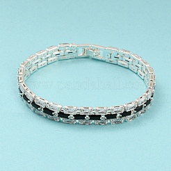 Rack Plating Brass Micro Pave Black Cubic Zirconia Rectangle Link Chain Bracelets&nbsp;BJEW-Q771-06S-01