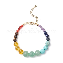 7 Chakra Natural Amethyst & Carnelian & Green Aventurine & Tiger Eye & Lapis Lazuli & Quartz Crystal & Synthetic Green Turquoise Round Beaded Bracelets&nbsp;BJEW-TA00632