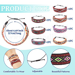 7Pc 7 Style Adjustable Polyester Ethnic Cord Wrap Bracelets&nbsp;BJEW-TAC0036