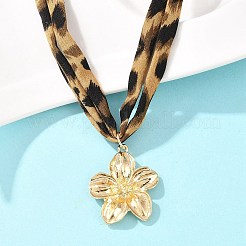 Alloy Flower Pendant 2-Strand Leopard Print Polyester Cord Necklaces for Women&nbsp;NJEW-A066-05G