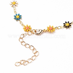 Golden Brass Flower Enamel Links Anklets&nbsp;AJEW-AN00333-01